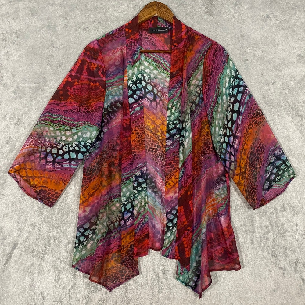 Travel Elements Kimono Sz L Bold Snakeskin Print Open Front Draped Made USA Boho